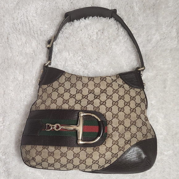 Gucci Monogram Canvas Web Horsebit Hasler Hobo Bag - Picture 11 of 14